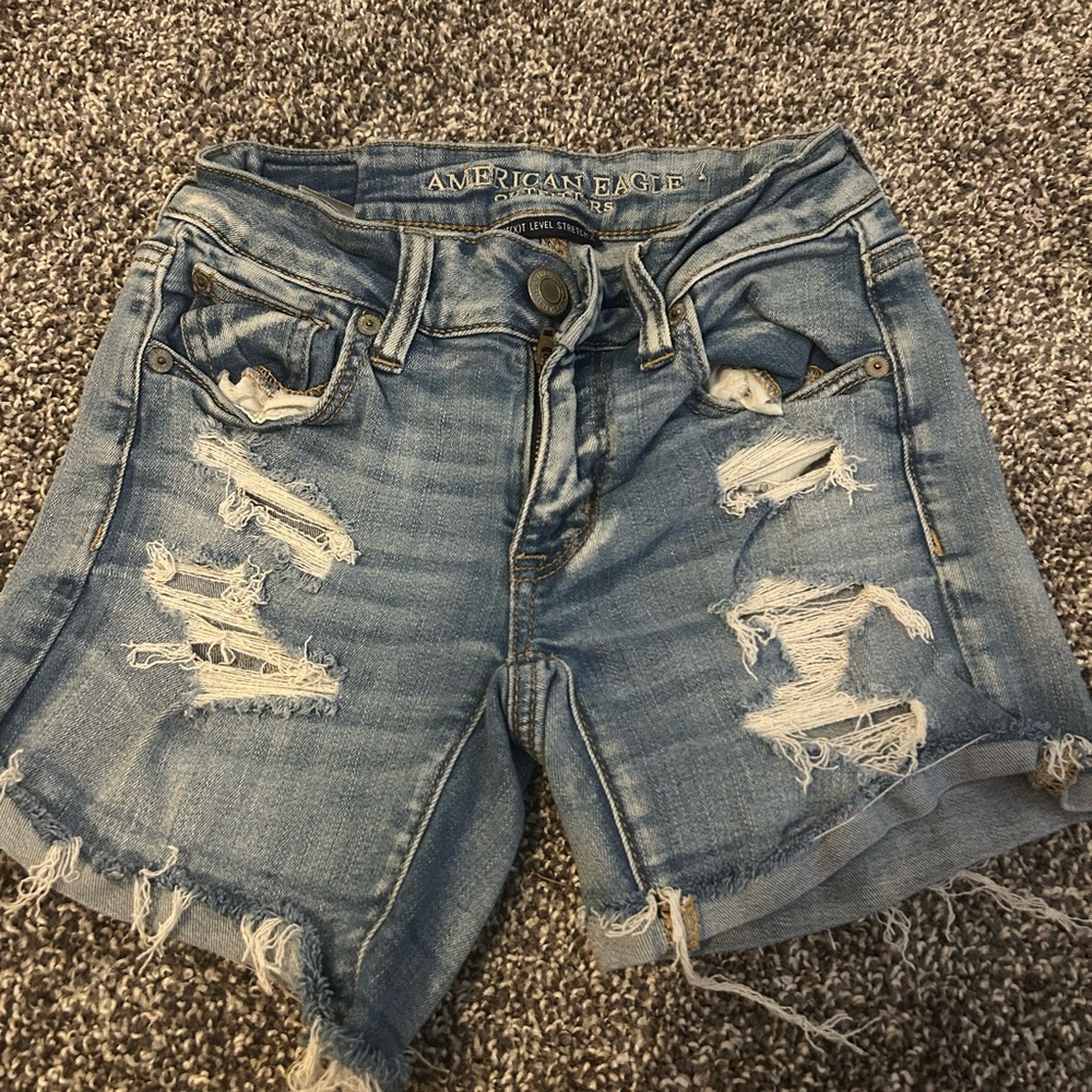 American Eagle Outfitters Light Blue Ripped Jean Shorts